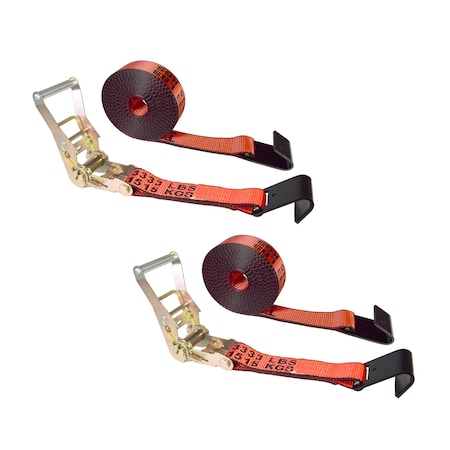 Tie 4 Safe 2" x 30' Ratchet Tie Downs w/ Flat Hooks, WLL, 3,333 lbs., PK2 RT04C-530-M11N-R-2